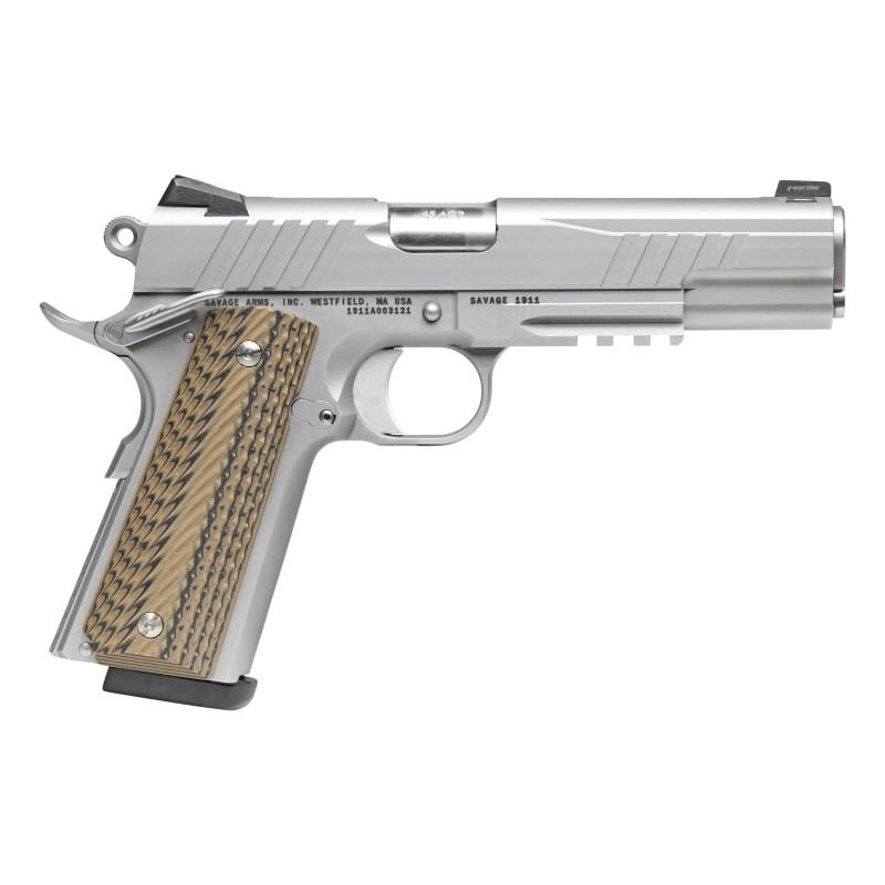 Savage 1911 Gov't Style Handgun .45 Auto 8rd Magazines (1) 5" Barrel Stainless Steel with Rail - DEMO