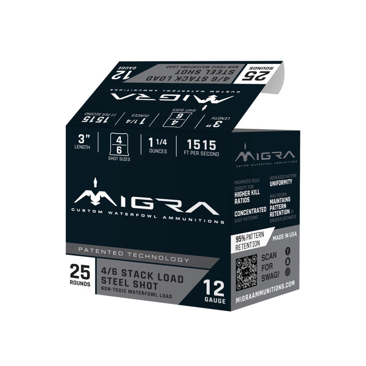 Migra Steel Waterfowl Stacked Shotshell 12ga 3" 1-1/4 oz 1515 fps #4 & #6 25/ct