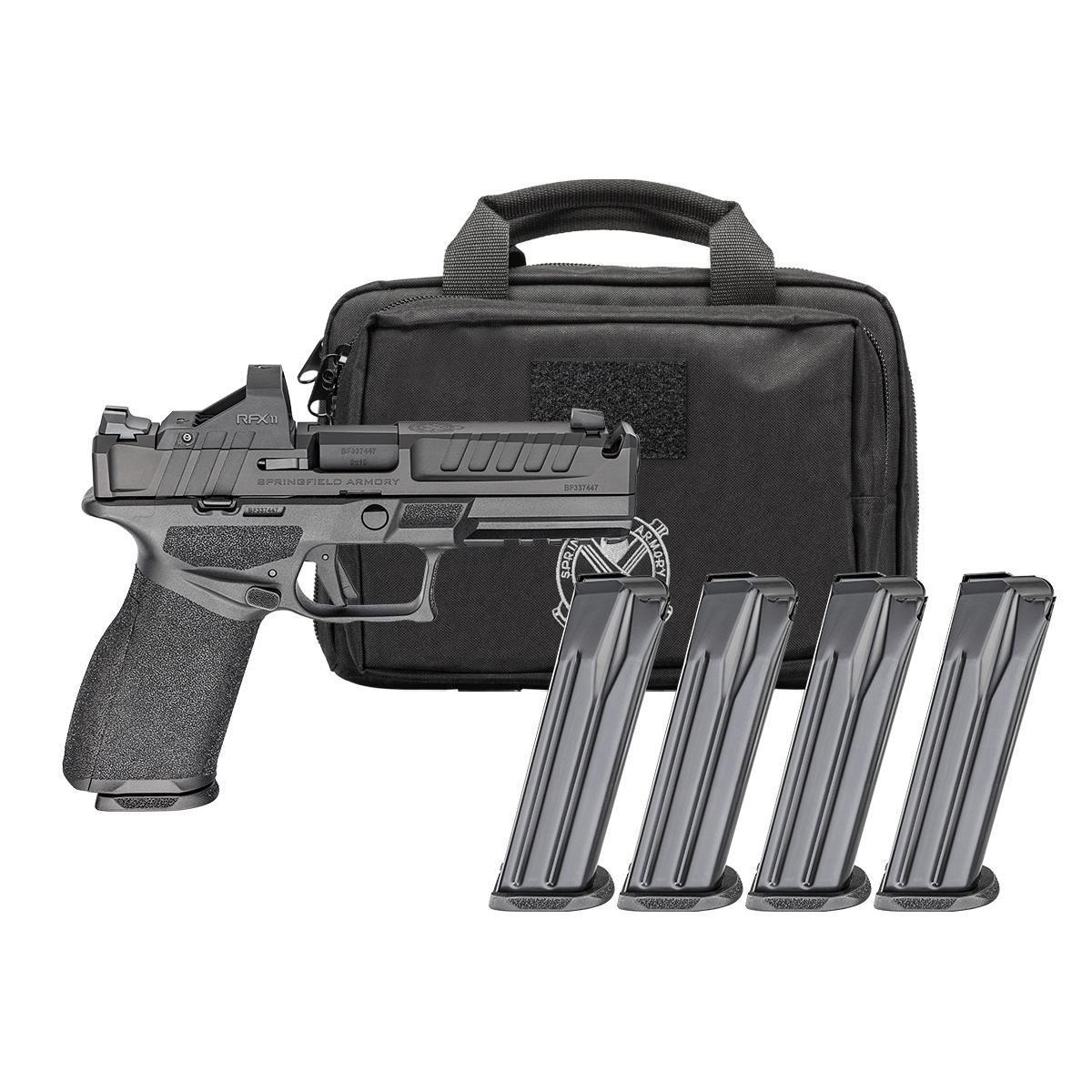 Springfield Gear Pac Echelon 4.5F Comp Handgun 9mm Luger 10rd(4) Magazines 4.5" Barrel U-Notch Sights Green Dot & Bag