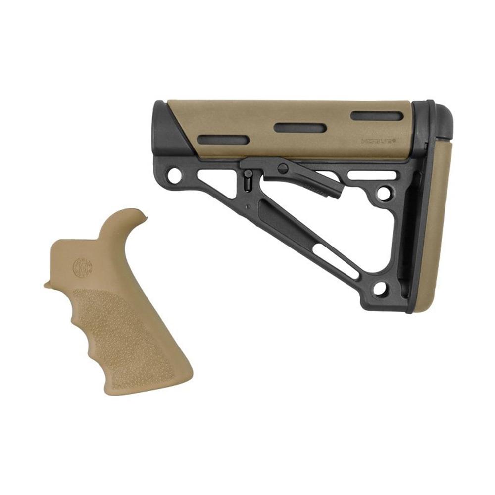 Hogue 15355 OverMolded Collapsible Buttstock Black Synthetic Flat Dark Earth OverMolded Rubber & Flat Dark Earth Rubber Finger Grooved Grip for AR-15, M16 with Commercial Tube (Tube Not Included)