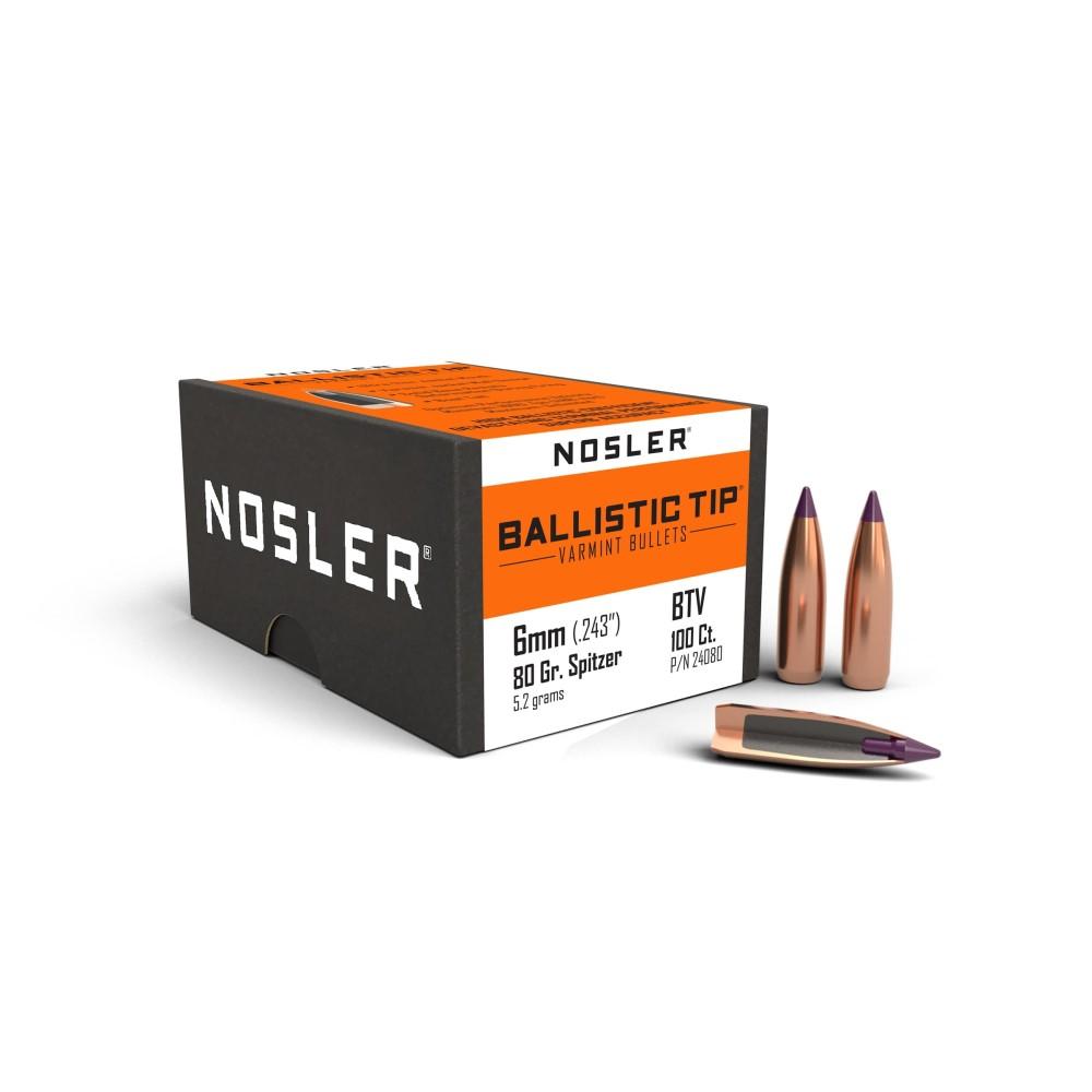 Nosler Ballistic Tip Varmint Rifle Bullets 6mm .243" 80 gr SBT-SB 100/ct