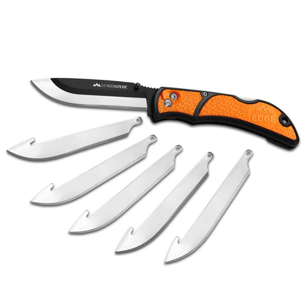 Outdoor Edge RLB30C RazorLite 3.50" Folding Drop Point Tanto Plain 420J2 SS Blade Black/Orange Polymer Handle