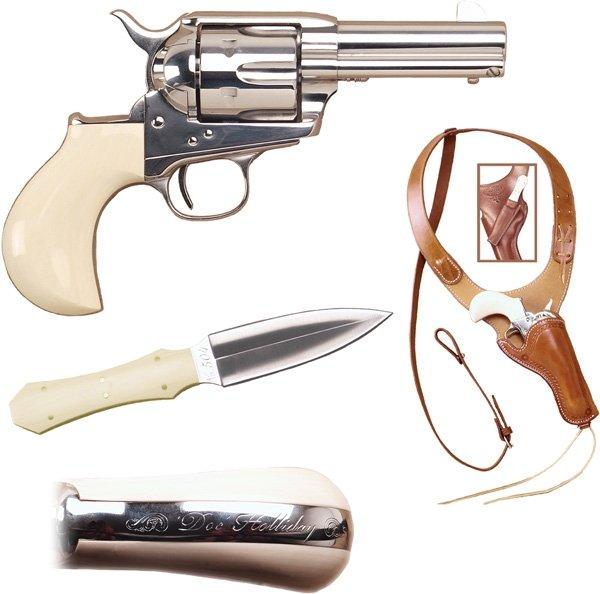 THUNDERER DOC HOLLIDAY 3 1/2" .45LC W/HUCKLEBERRY SHOULDER RIG W/NUM DAGGER
