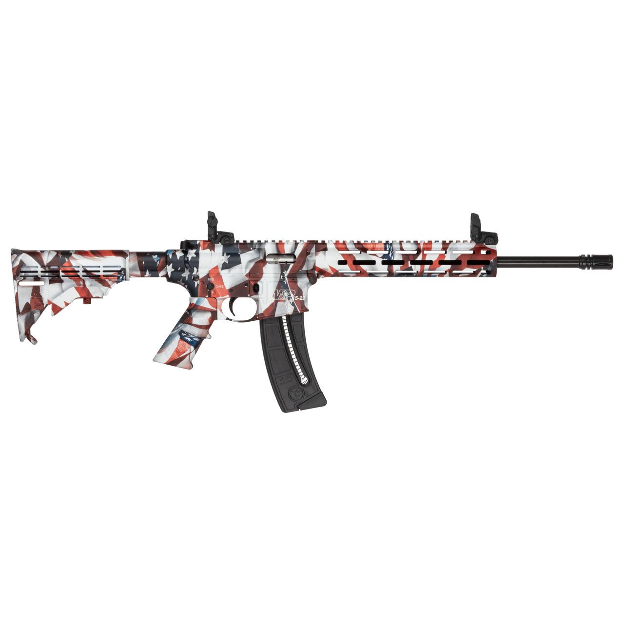 Smith & Wesson 14714 M&P15-22 Sport Flag 22 LR 25+1 16.50" Black Threaded Barrel, US Flag Cerakote Polymer Receiver w/Picatinny Rail, M-LOK Handguard, US Flag 6 Position CAR Polymer & AR Polymer Grip