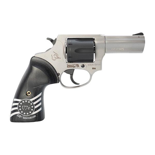 Taurus 856 Handgun .38 Spl 6rds 3" Barrel Stainless Steel Frame/Black Cylinder 1776 Custom Grips
