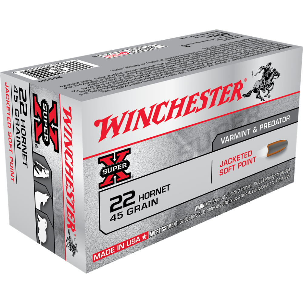 Winchester Ammo X22H1 Super X 22Hornet 45gr Jacketed Soft Point 50 Per Box/10 Case
