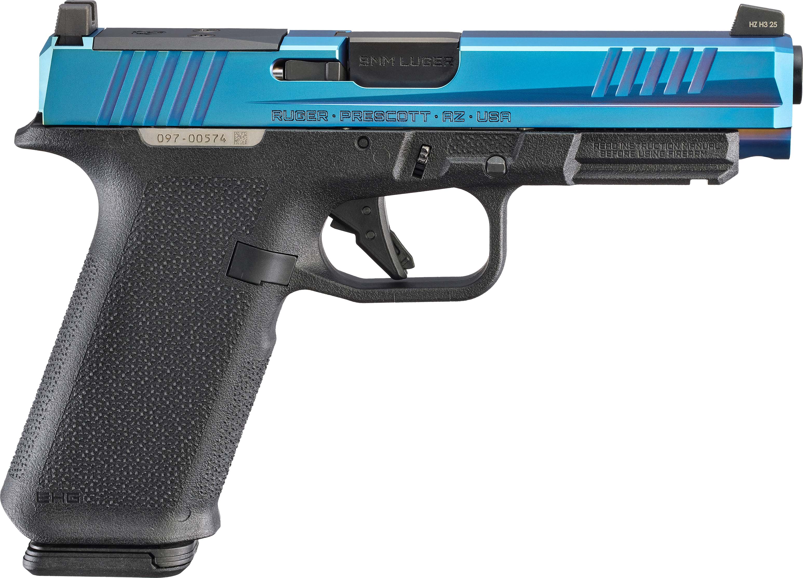 Ruger RXM Blue PVD Handgun 9mm Luger 17rd Magazines(2) 4.5" Barrel Black Poly Frame Front Night Sight