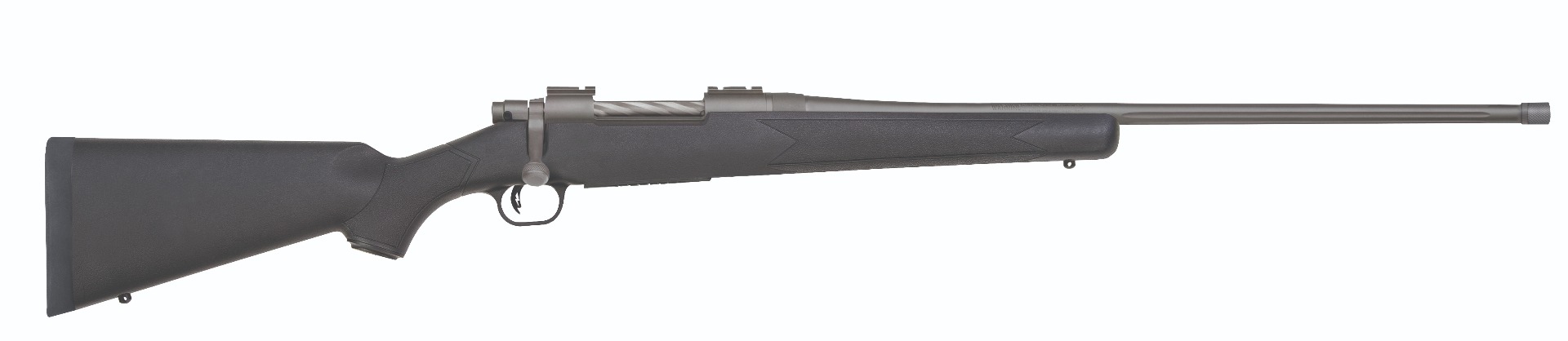 Mossberg 28135 Patriot Full Size 300 Win Mag 3+1 24" Stainless Cerakote Fluted Barrel, Stainless Cerakote Receiver Drilled & Tapped, Black Fixed Synthetic Stock, Right Hand