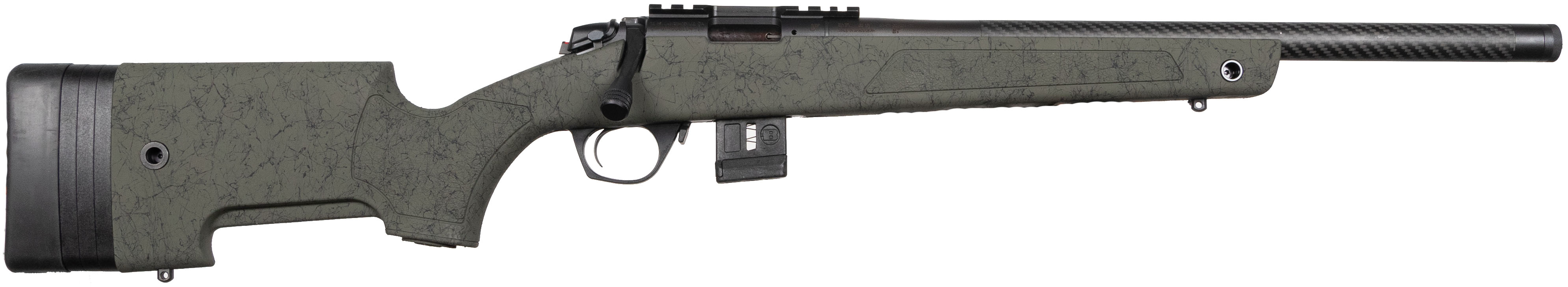 Bergara BMR-X Rifle .17 HMR 5rd (1) & 10rd (1) Magazines 18" Carbon Fiber Barrel Green w/Black Webbing Stock
