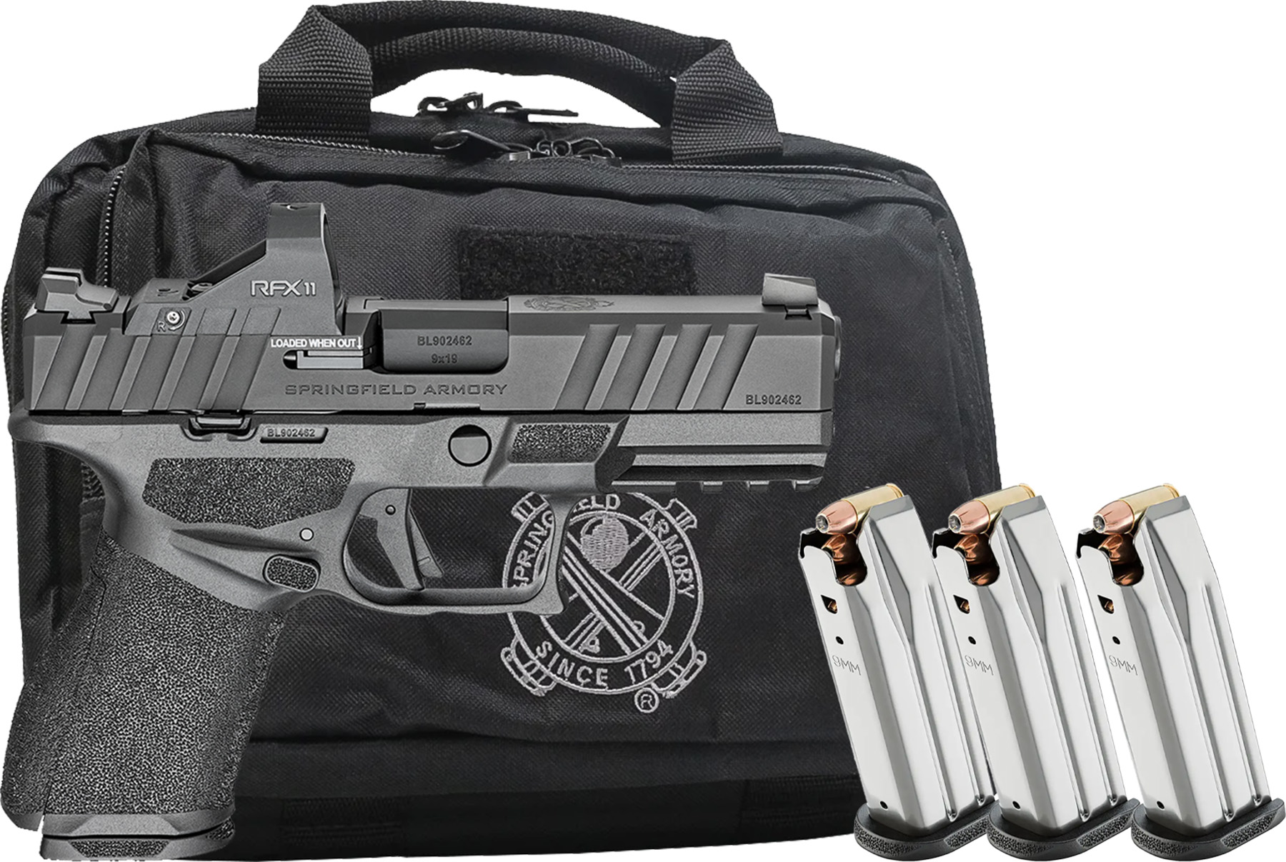 Springfield Gear Pac Echelon Alpha 4.0C Compact Handgun 9mm Luger 15rd Magazine(4) 4" Barrel U-DOT Sights Green Dot and Bag