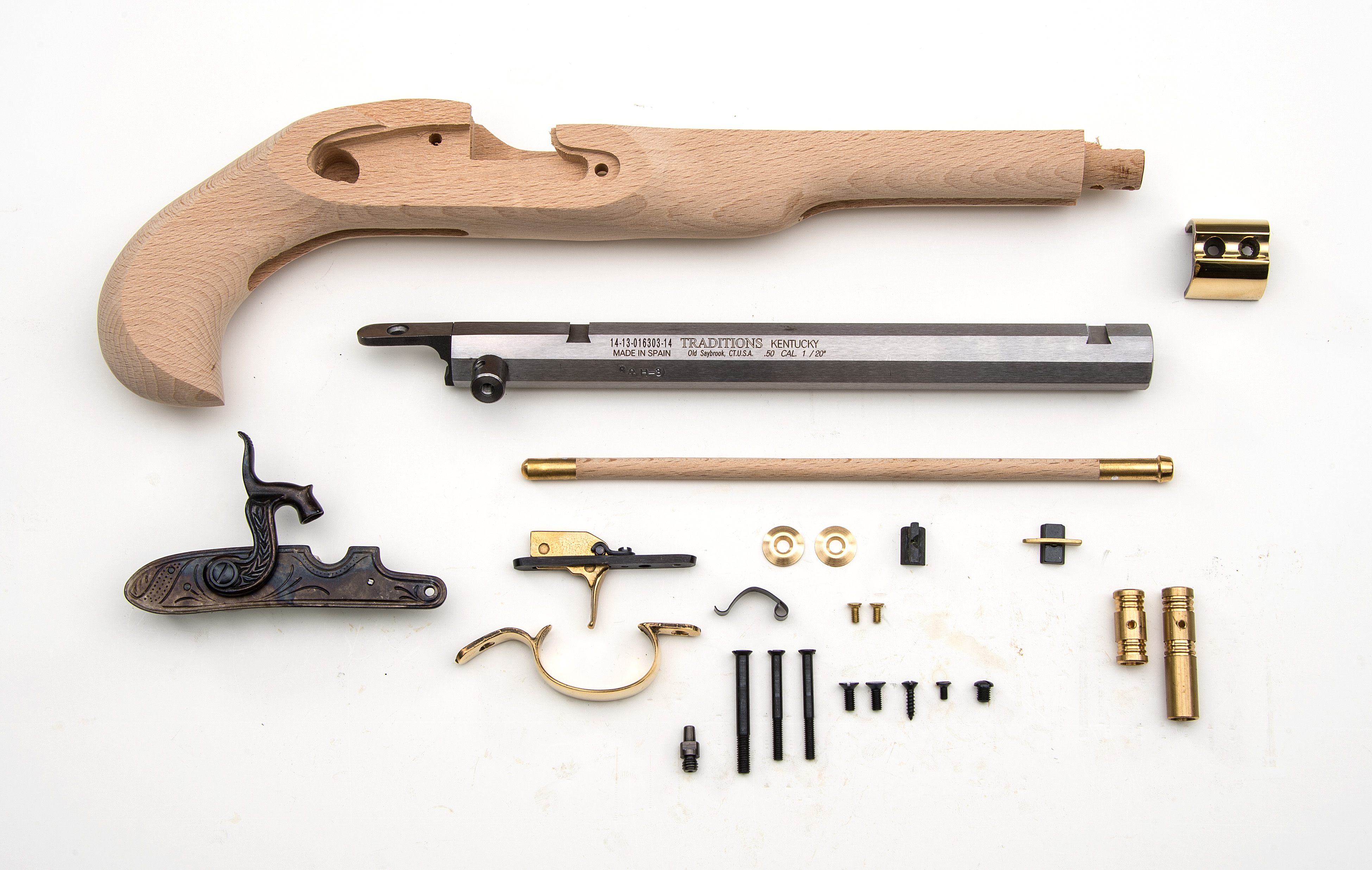 Traditions Black Powder Kentucky Pistol Build-It-Yourself Kit Select Raw Hardwood .50 Cal 10" White Barrel