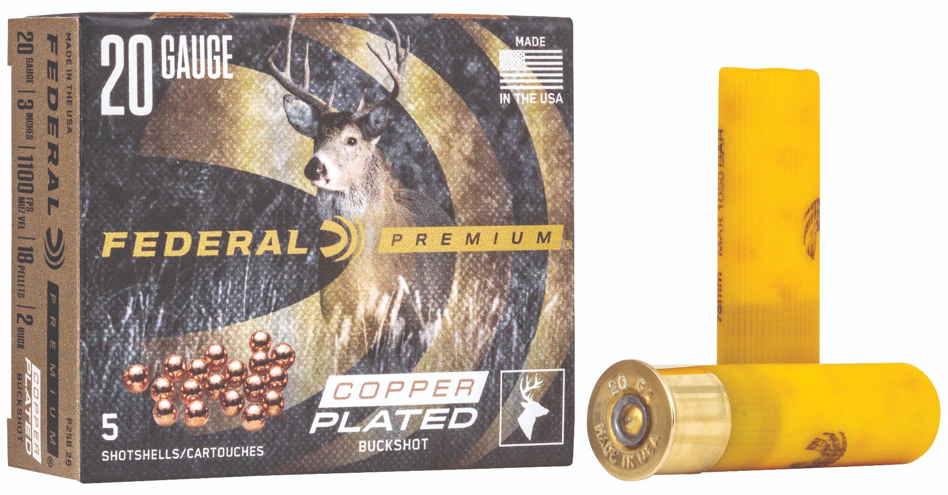 Federal Premium Buckshot 20ga 3" 18 plts #2B 1100 fps 5/ct