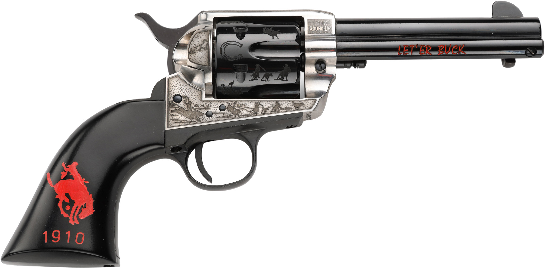 Pietta PFI357PR434BP 1873 Great Western II Pendleton Round?Up 357 Mag 6 Shot 4.75" Blued Engraved Barrel & Cylinder, Ultra Black Engraved Grip, Exposed Hammer