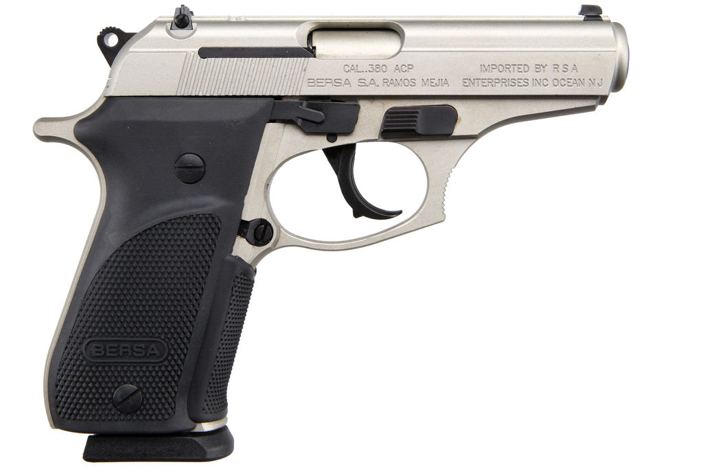 Bersa THUN380PNKL15 Thunder Plus Sub-Compact Frame 380 ACP 15+1, 3.50" Nickel Steel Barrel, Nickel Cerakote Serrated Steel Slide, Nickel Cerakote Aluminum Frame w/Beavertail, Black Rubber Grip