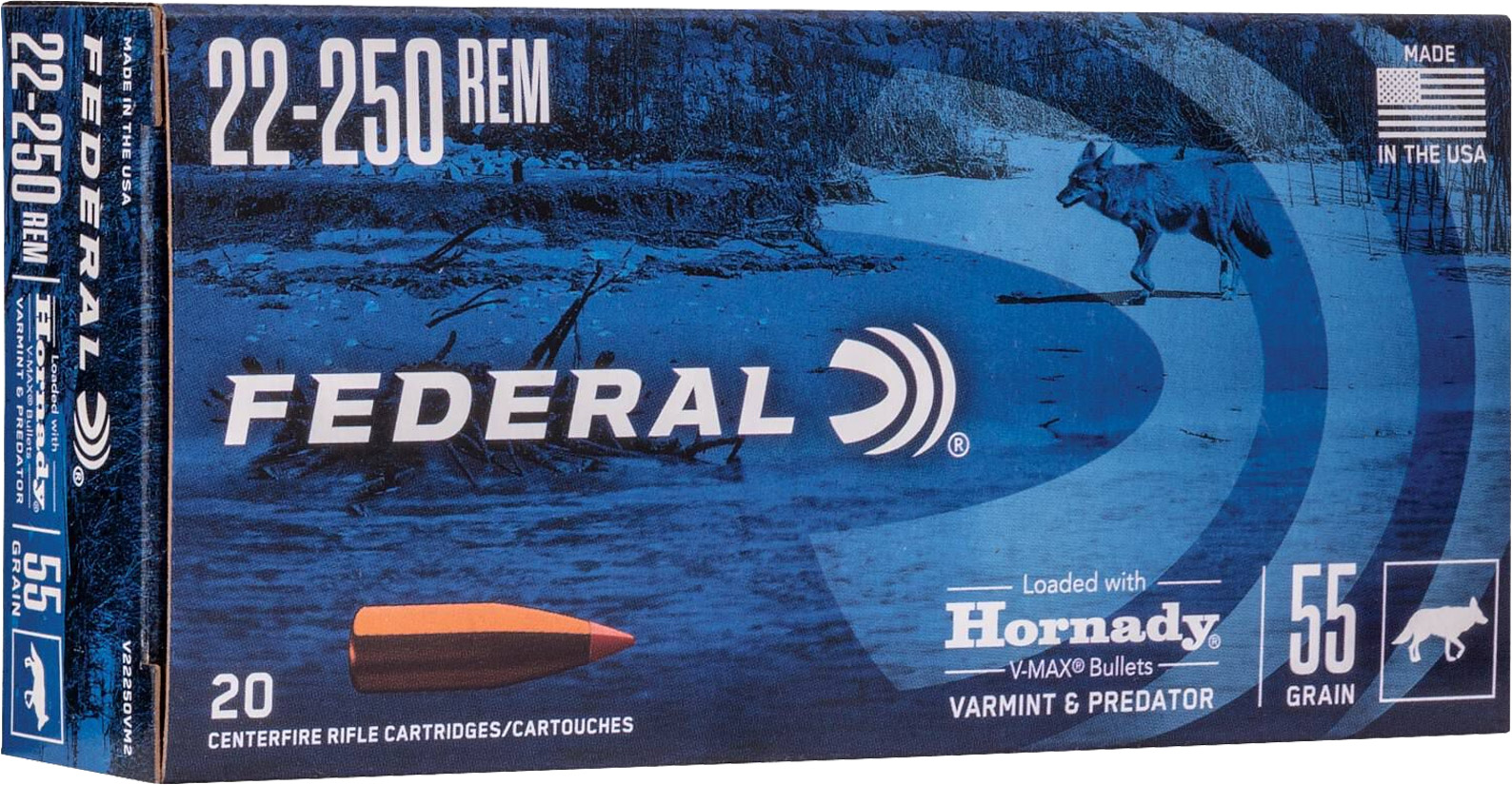 Federal Ammunition FDR 22-250 55GR V&P V-MAX 20RD 22-250 Rem view 3
