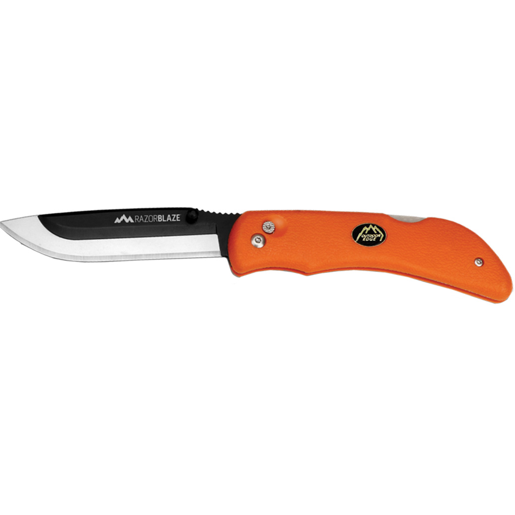 Outdoor Edge RB20C RazorLite 3.50" Folding Plain Black Oxide 420J2 SS Blade TPR Blaze Orange Handle