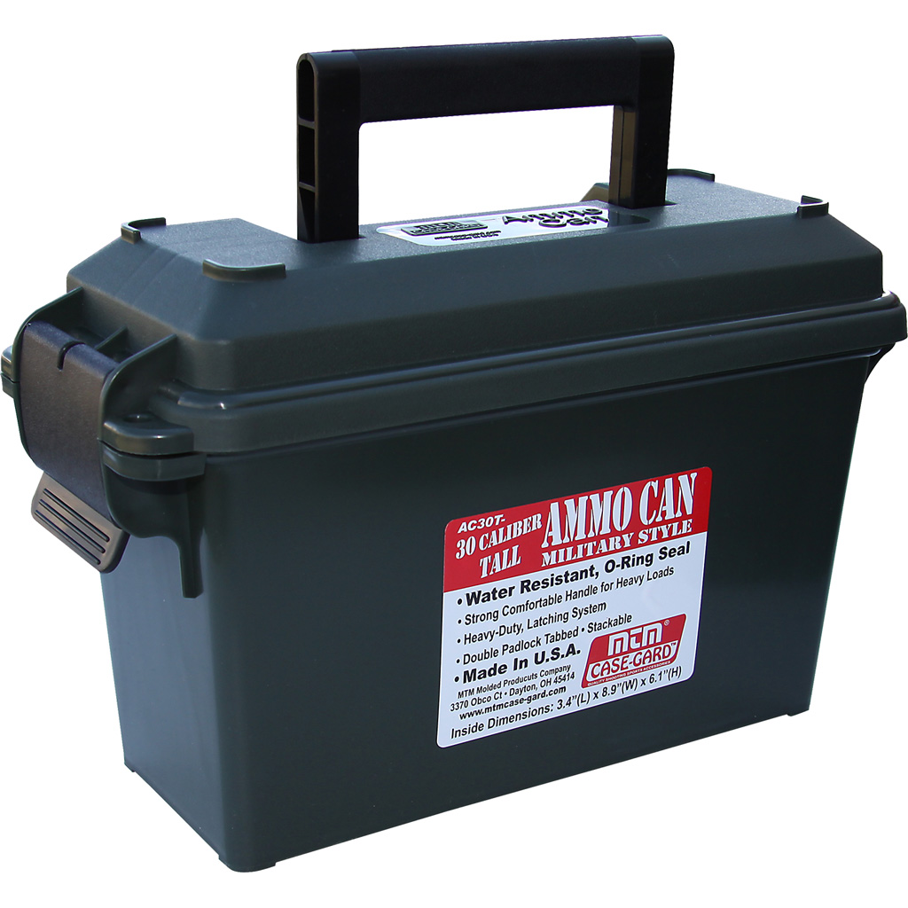 MTM Case-Gard AC30T11 Ammo Can Tall 30Cal Handgun Forest Green Polypropylene