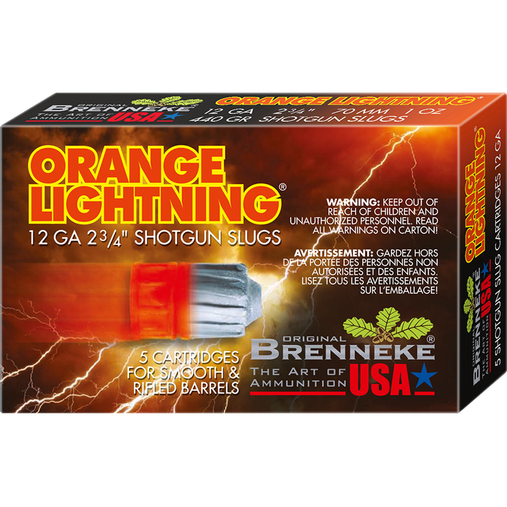 Brenneke SL122OL Orange Lightning 12Gauge 2.75" 1oz Slug Shot 5 Per Box/50 Case