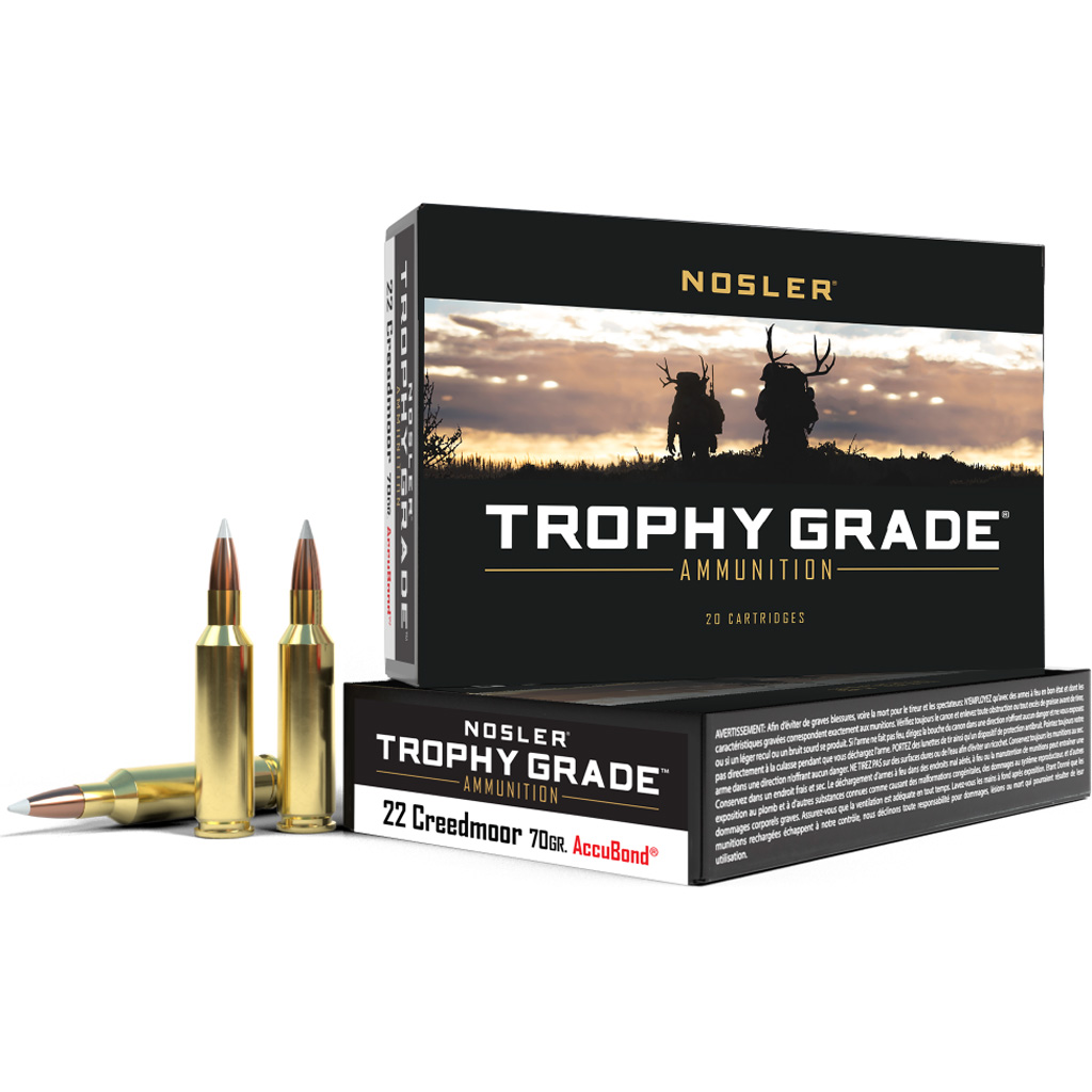Nosler Accubond Trophy Grade Ammunition Rifle Ammunition 22 Creedmoor 70gr PP 3350 fps 20/ct