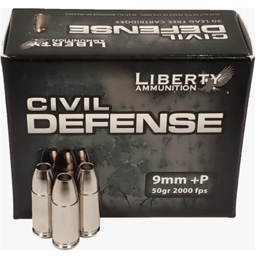 Liberty Ammunition LACD9014 Civil Defense 9mmLuger+P 50gr Lead Free Fragmenting Hollow Point 20 Per Box/50 Case