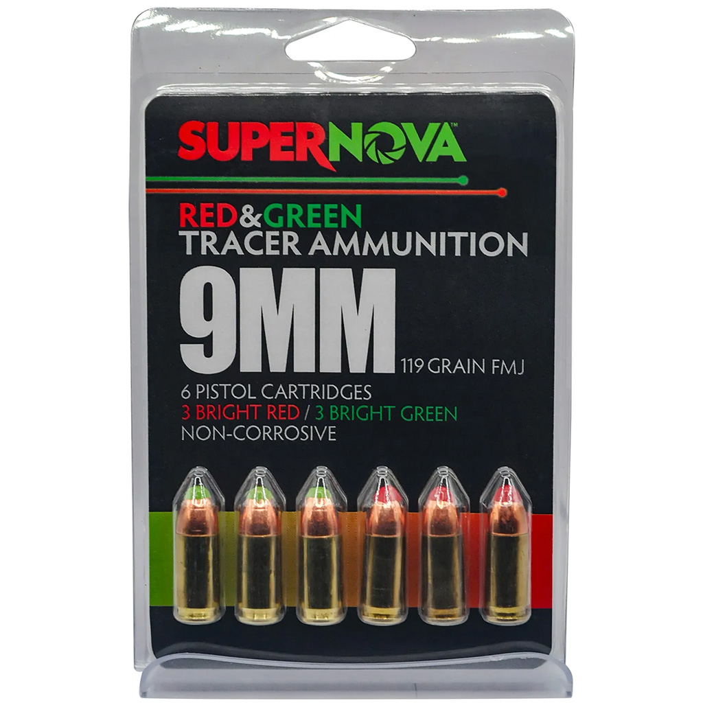 Supernova PMSN9MMMP Green/Red Tracer 9mmLuger 119Gr Full Metal Jacket 6 Per Box/60 Case