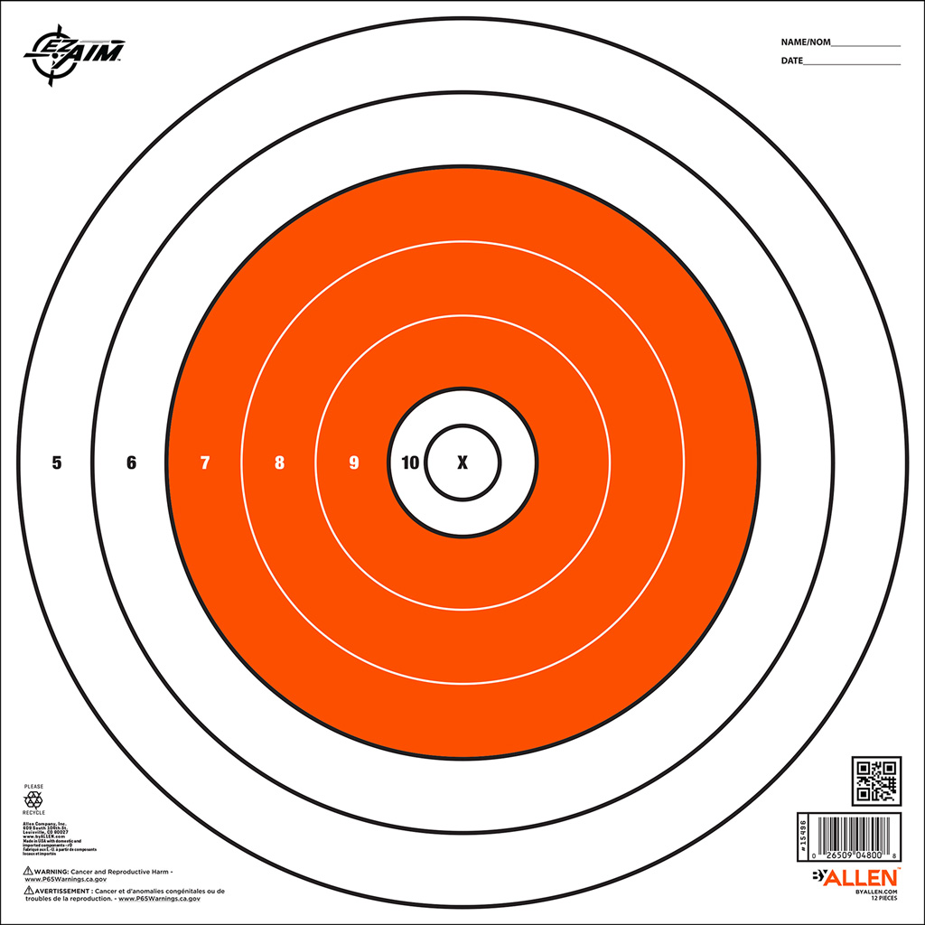 EZ-Aim 15496 Bullseye Paper Hanging 12" x 12" White/Orange 12 Per Pack