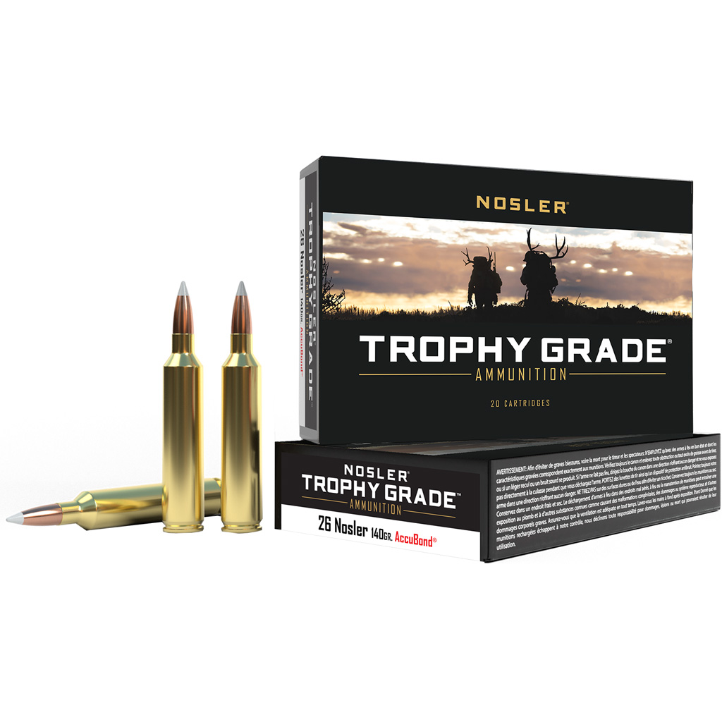 Nosler Accubond Trophy Grade Rifle Ammunition 26 Nosler 140 gr PT 3300 fps 20/ct