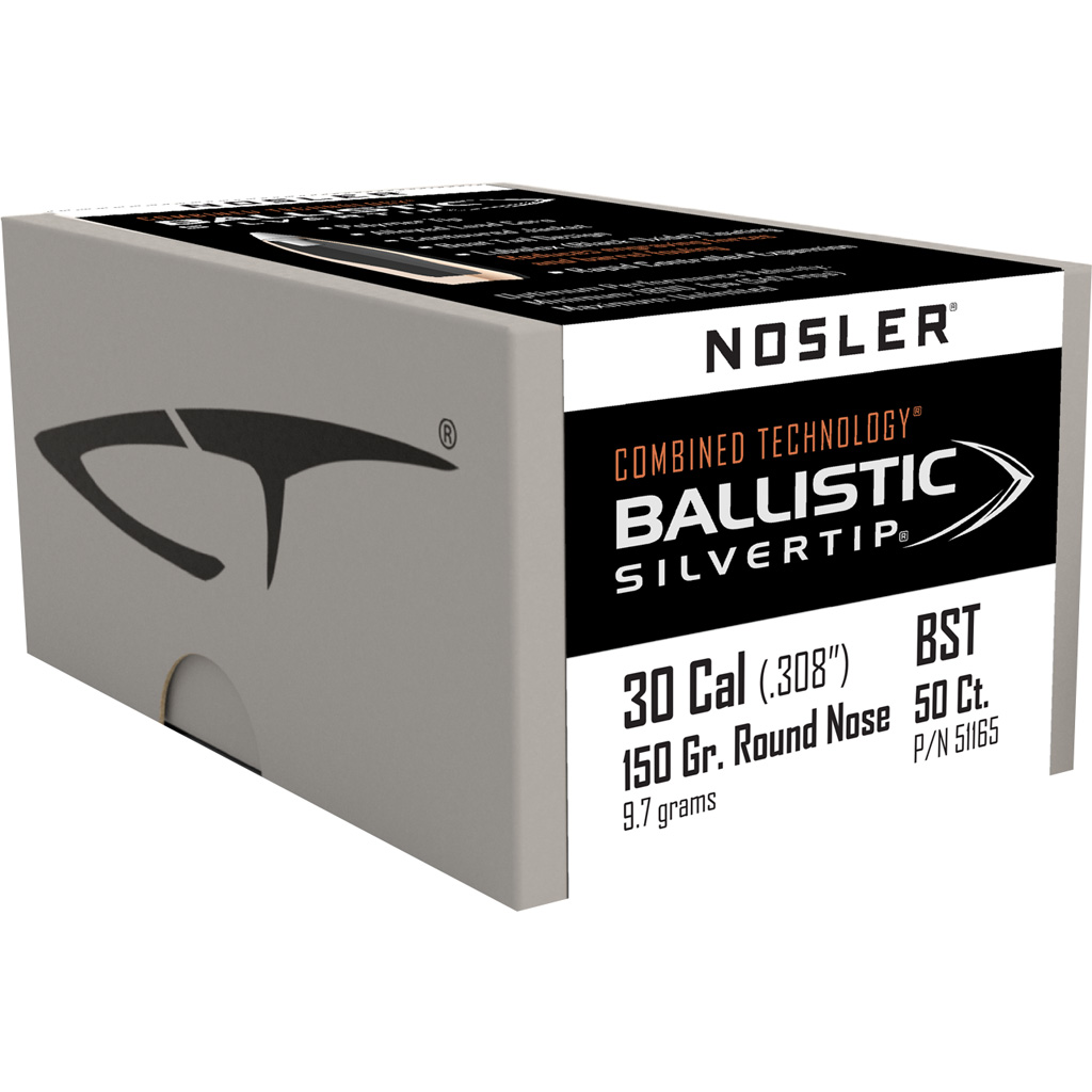 Nosler Ballistic SilverTip Hunting Rifle Bullets .30 cal .308" 150 gr RN-SBT-BSTIP 50/ct