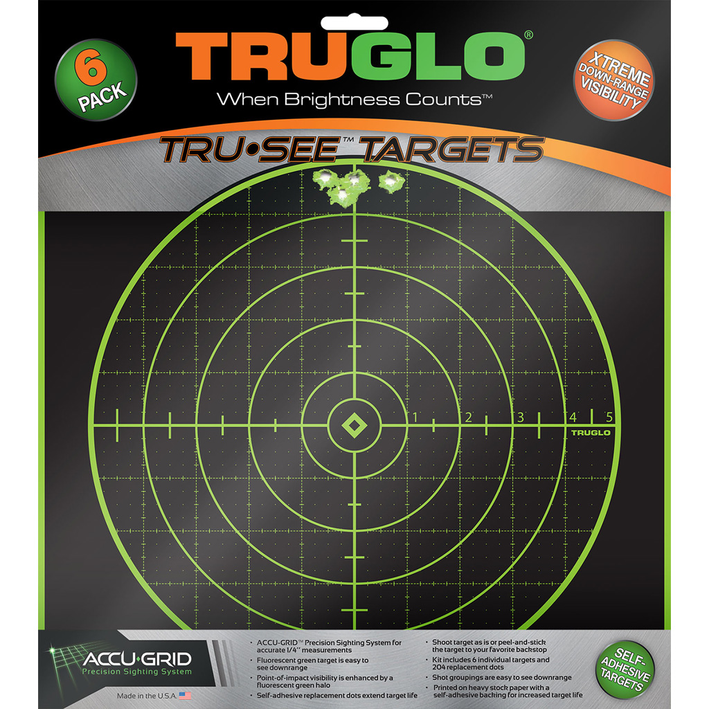 TruGlo TG10A6 Tru-See Grid Self-Adhesive Heavy Paper Black/Green 12"x12" Bullseye 6 Pack