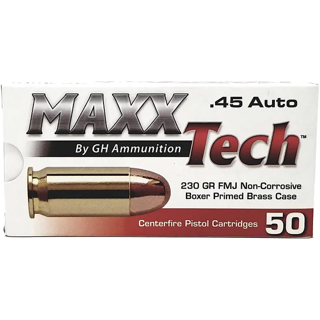 MaxxTech PTGB45B Brass Pistol 45ACP 230gr Full Metal Jacket 50 Per Box/10 Case