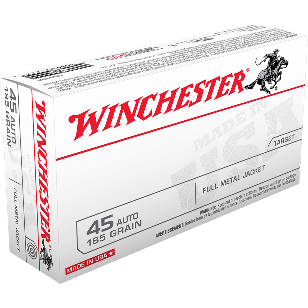 Winchester Ammo USA45A USA  45ACP 185gr Full Metal Jacket Flat Nose 50 Per Box/10 Case