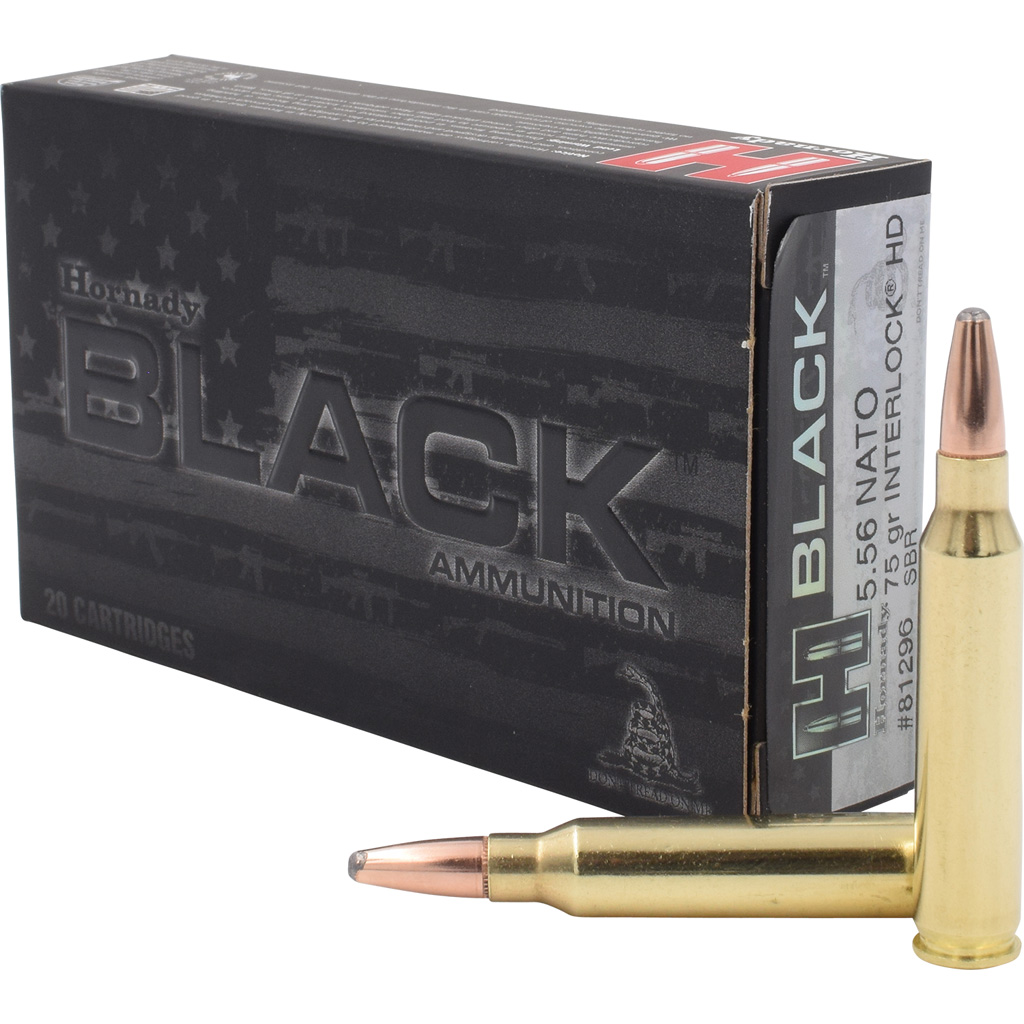 Hornady 81296 Black 5.56x45mmNATO 75gr InterLock Heavy Duty 20 Per Box/10 Case