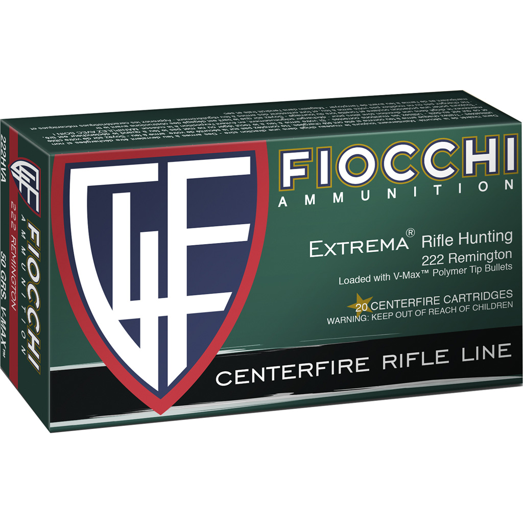 Fiocchi 222HVA Field Dynamics 222Rem 50gr Hornady V Max 20 Per Box/10 Case