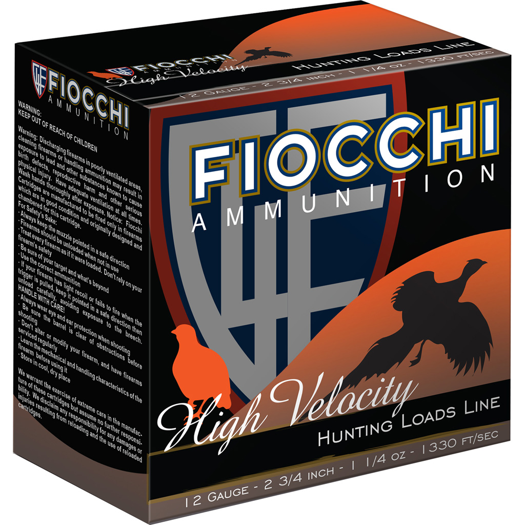 Fiocchi 12HV8 Field Dynamics High Velocity 12Gauge 2.75" 1 1/4oz 8Shot 25 Per Box/10 Case