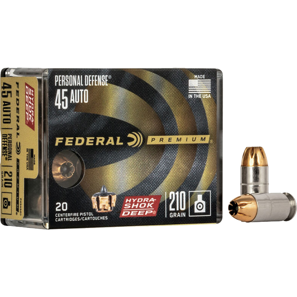 Federal Personal Defense Hydra-Shok Deep Handgun Ammuniton .45 ACP 210 gr HSD 980 fps 20/ct