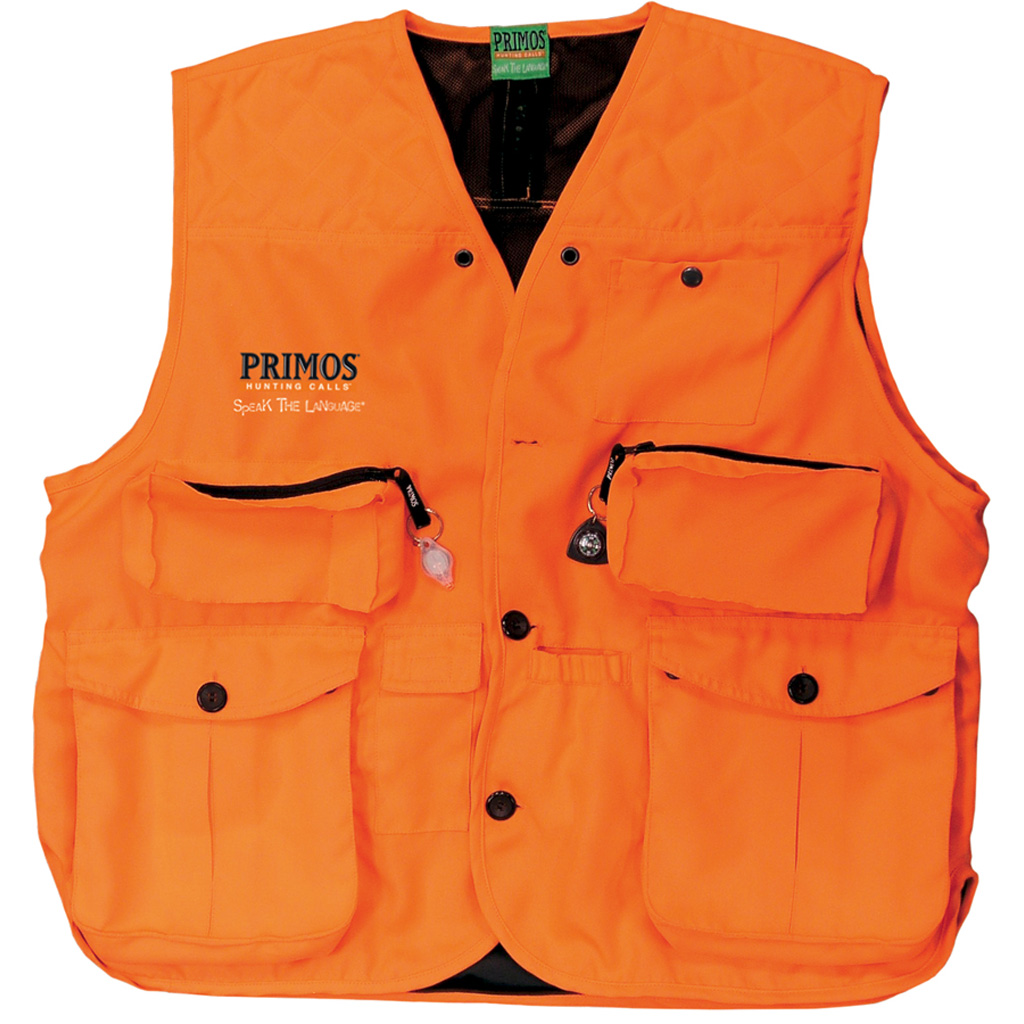 Primos 65702 Gunhunter's Hunting Vest Large Blaze Orange Features Compass & LED Light