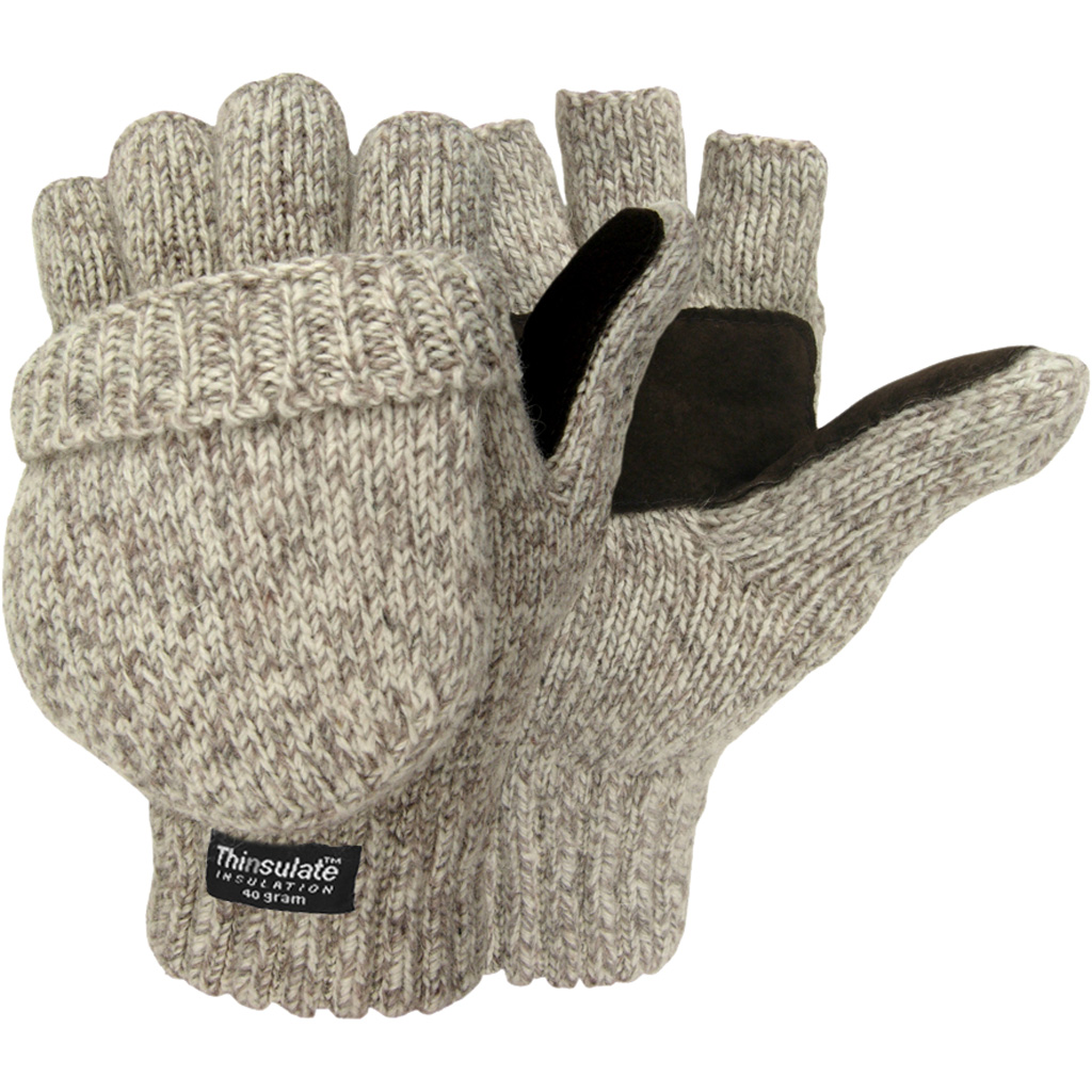 HOT SHOT BASICS RAGG WOOL POP- TOP MITTEN INSULATED OATMEAL