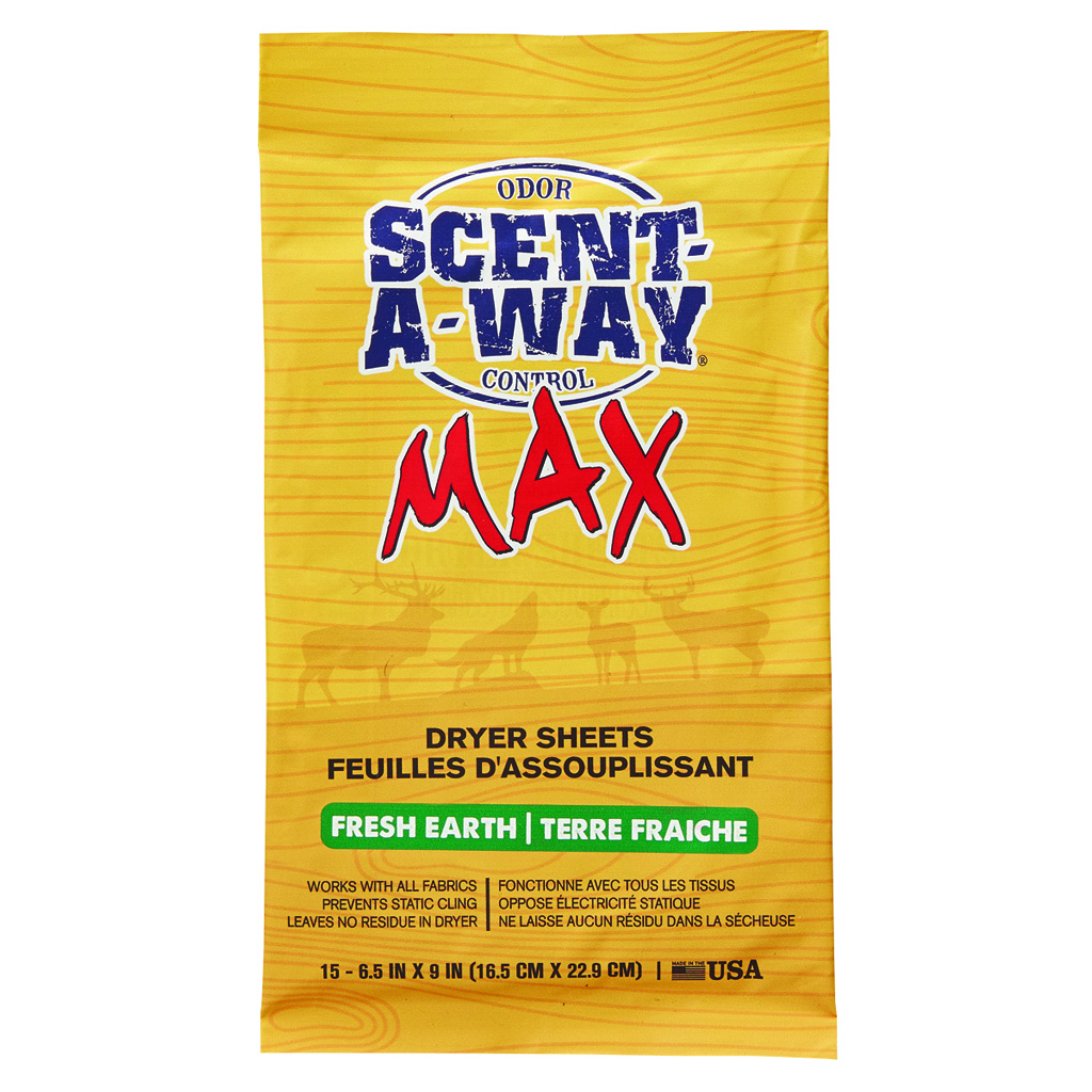 Scent-A-Way 07708 Max Dryer Sheets Odor Eliminator Earth 15 Per Pkg