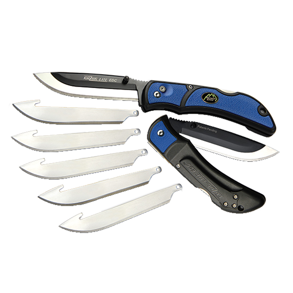 Outdoor Edge RLU40C RazorLite 3.50" Folding Drop Point Tanto Plain 420J2 SS Blade Black/Blue Polymer Handle