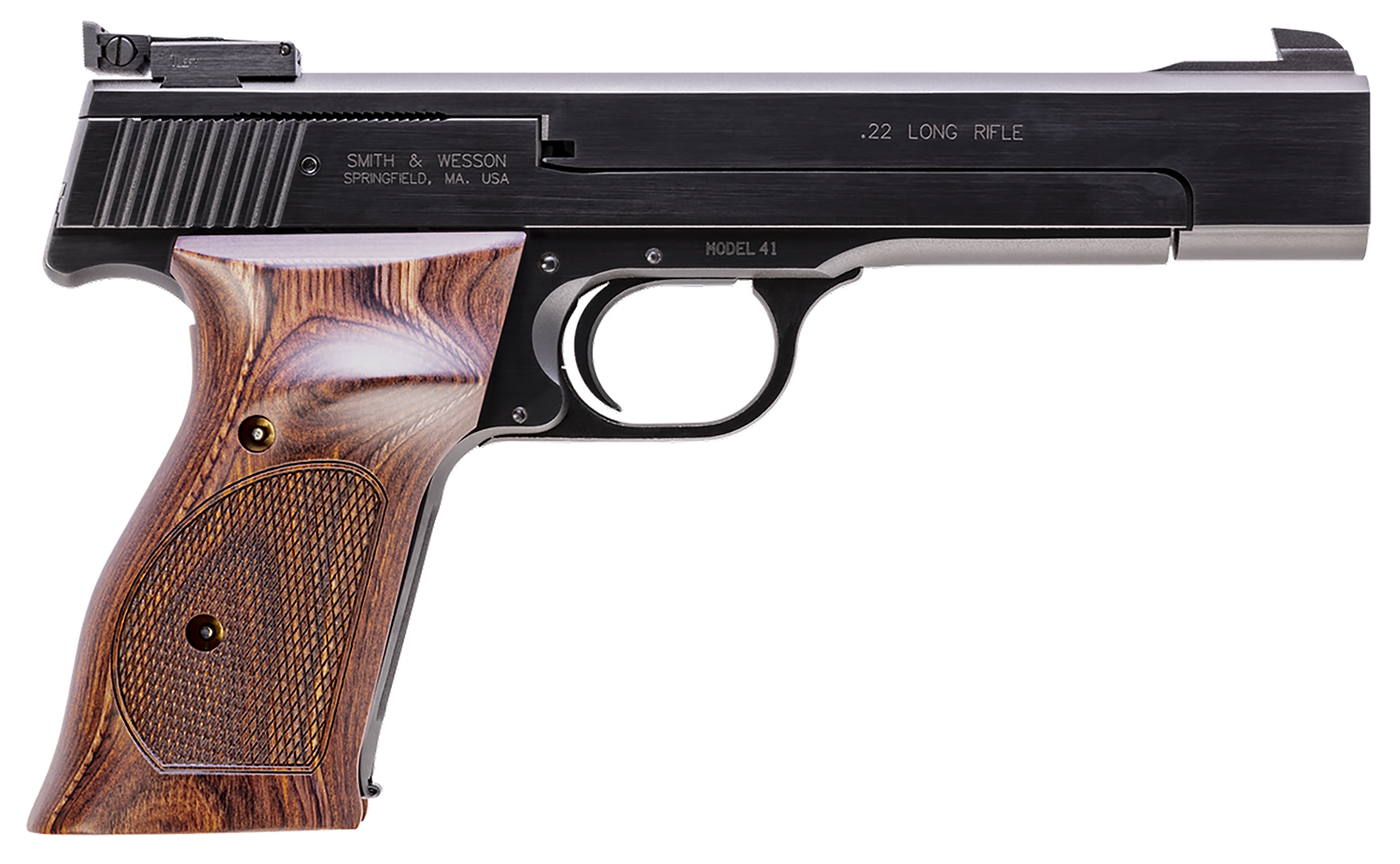 S&W M41 Handgun .22 LR 10rd Magazine 5.5" Barrel Adj Sight Wood Grips view 3