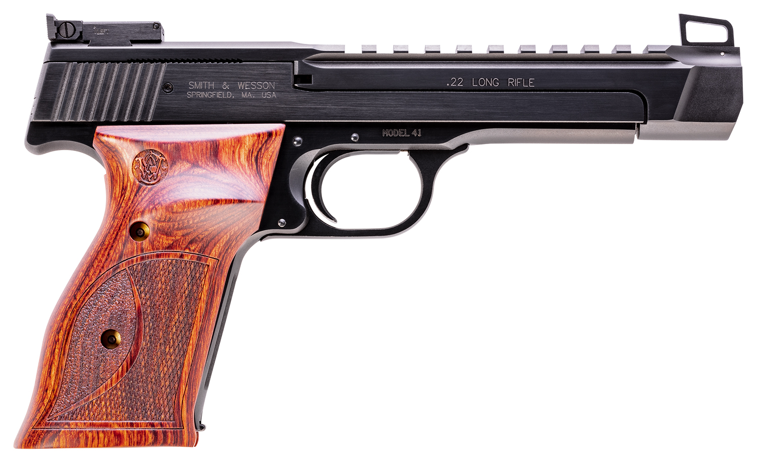 Smith & Wesson Model 41 Handgun 22 LR 10rd Magazine 5.5" Barre Black with Wood Grip Adjustable Sights Optic Ready view 3