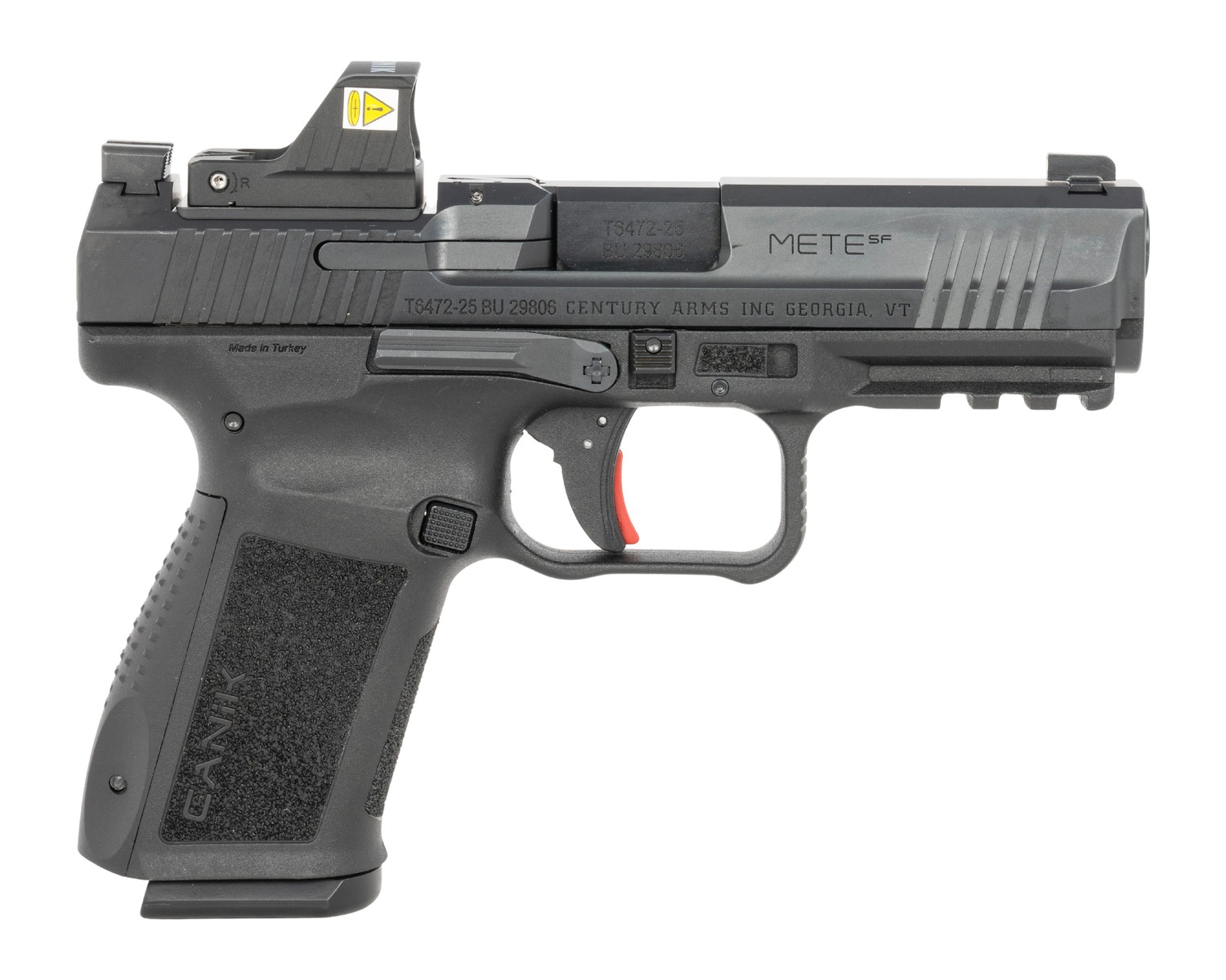 Canik HG5637OSVN Mete SF One Series w/Optic 9mm Luger 15+1 4.19" Black Barrel, Black Nitride Steel Serrated w/Optic Slide, Black Polymer Frame w/Beavertail & Picatinny Rail, Interchangeable Backstrap