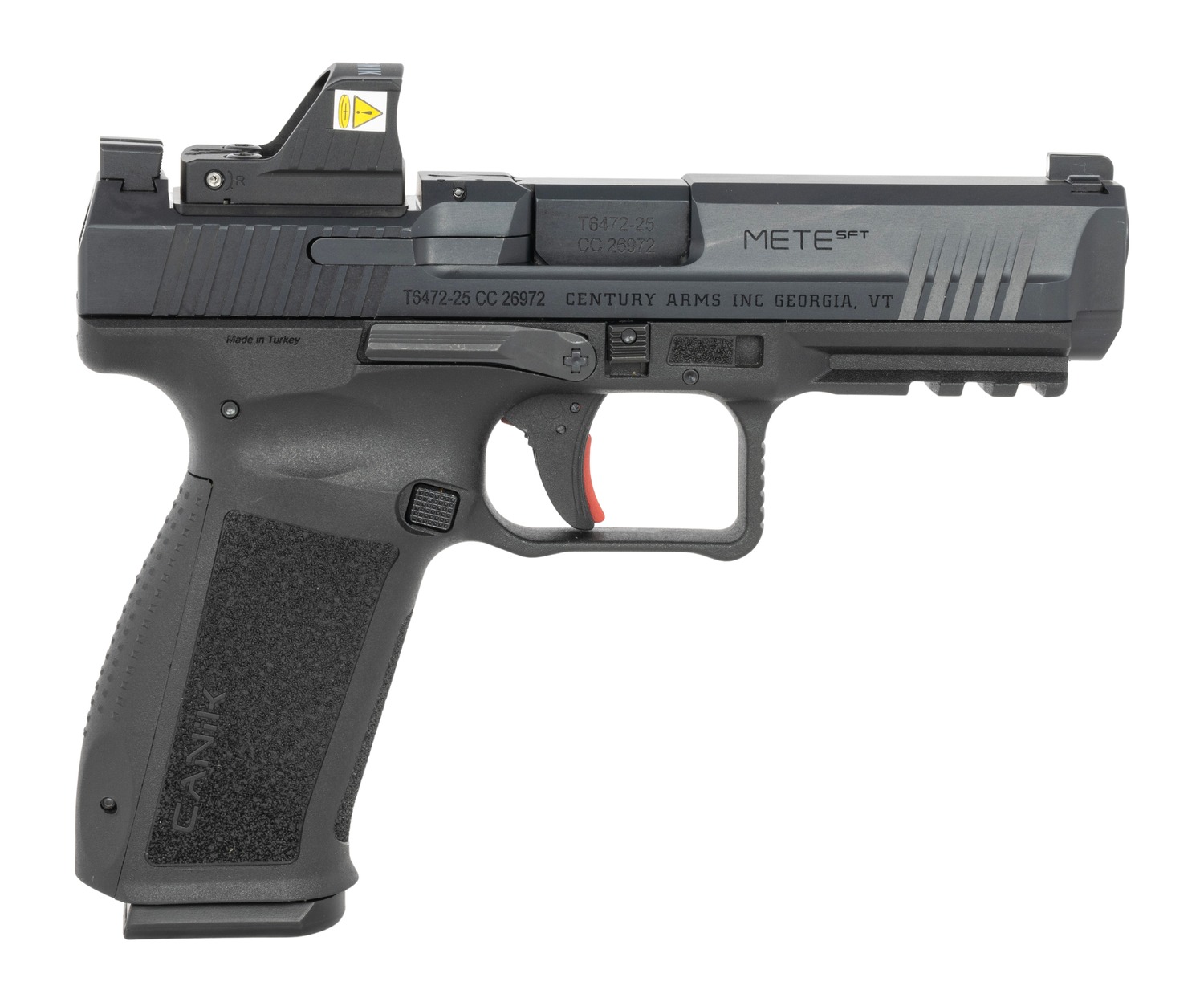 Canik HG6595OSVN Mete SFT One Series w/Optic 9mm Luger 18+1 4.46" Black Barrel, Black Nitride Steel Serrated w/Optic Slide, Black Polymer Frame w/Beavertail & Picatinny Rail, Interchangeable Backstrap