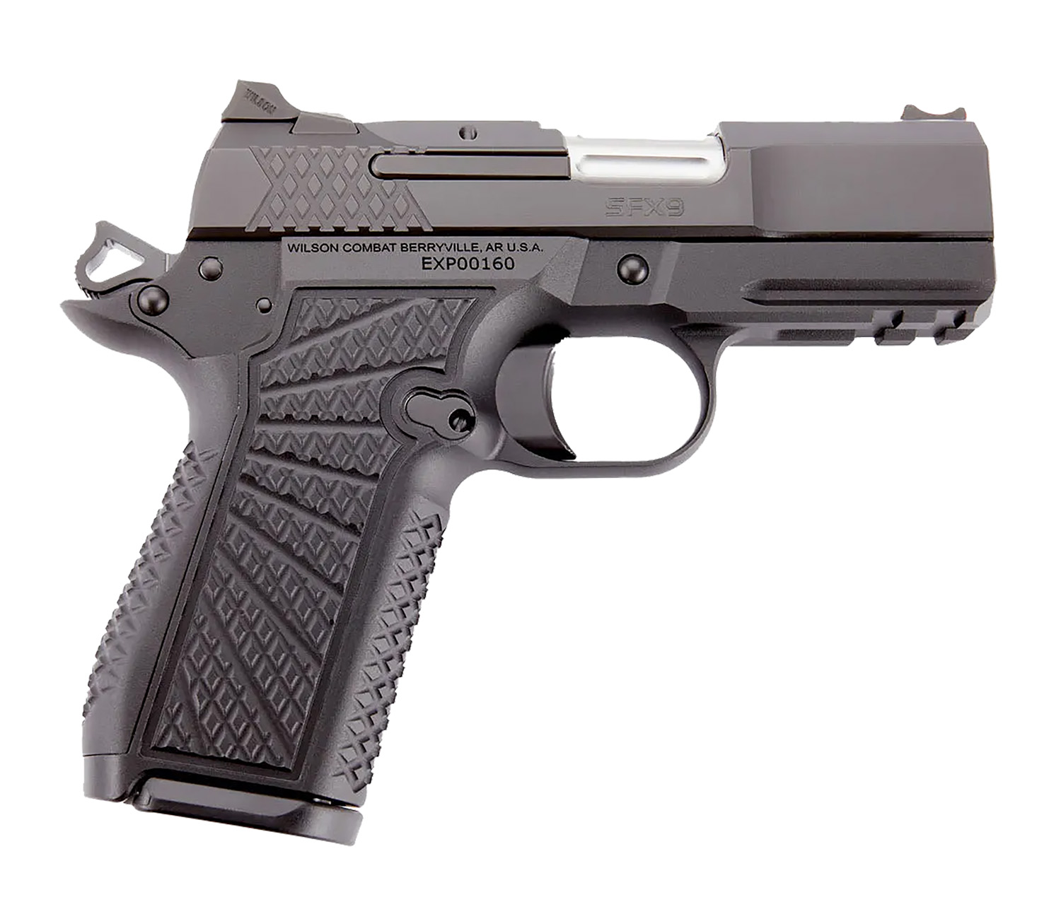 Wilson Combat SFX9 Double-Stack Handgun 15rd Sub-Compact 9mm Luger 15rd Magazines (2) 3.25" Barrel Black Lightrail Frame view 3