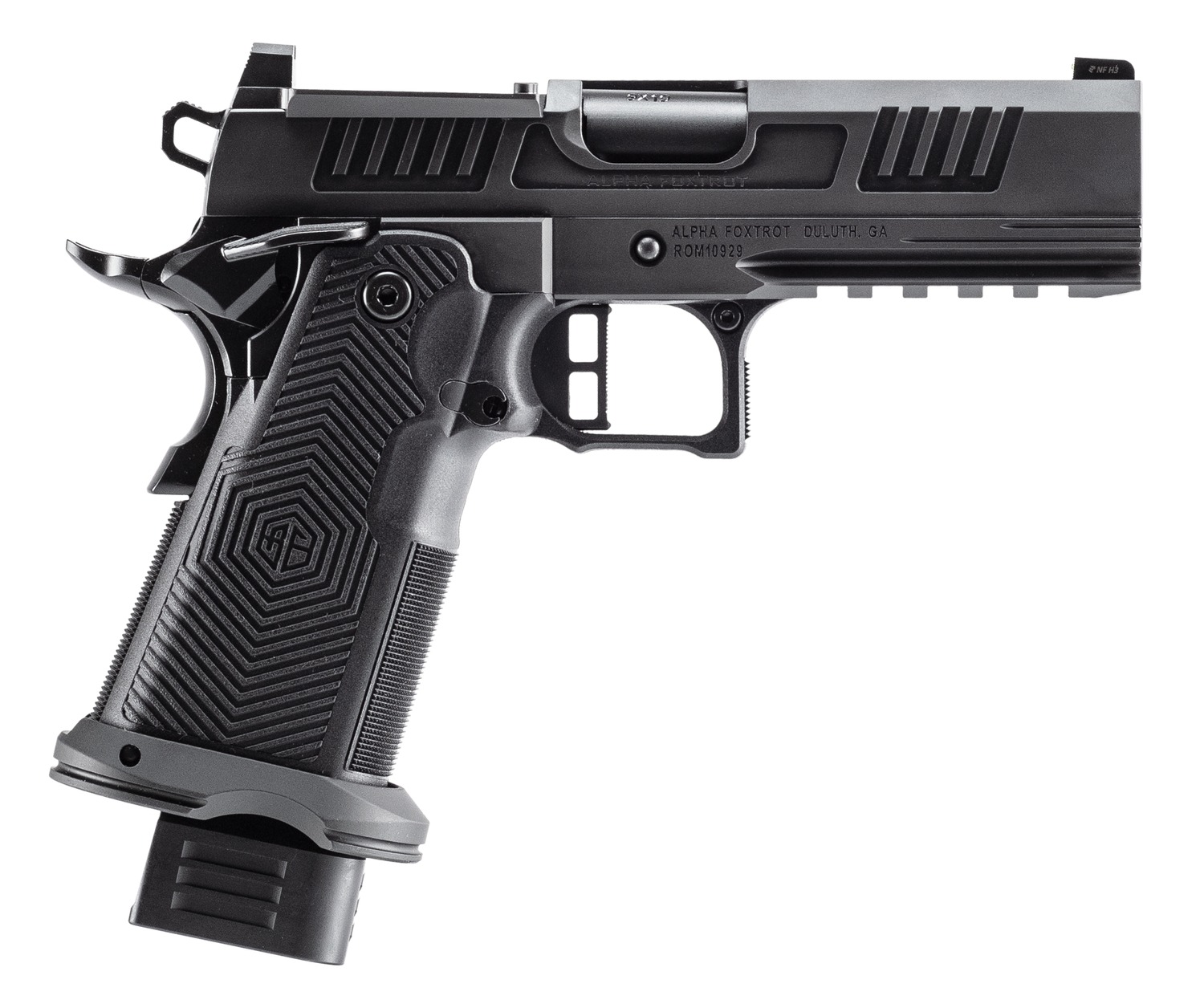 Alpha Foxtrot AF1911-Romulus MOS Adapter Handgun 9mm Luger 17(1) & 20rd(1) Magazines 4.25" Bull Barrel DLC Black