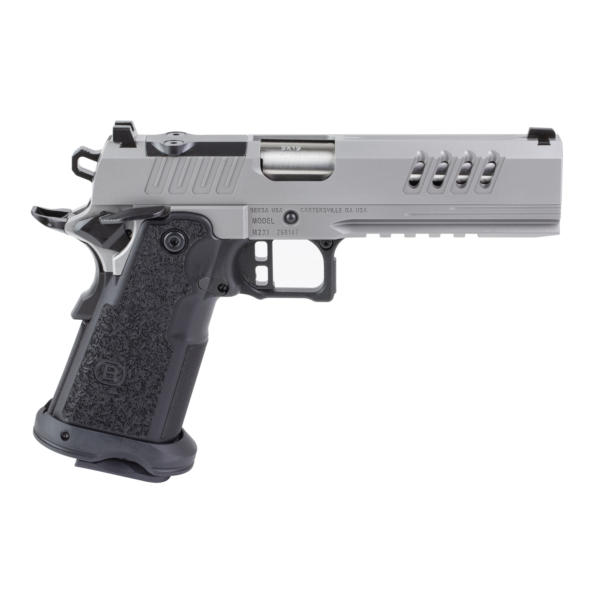 Bersa M2XI 1911 DS Handgun 9mm Luger 18(1)&22(1)rd Magazine 5" Barrel Stainless Steel Optics Ready Night Sights