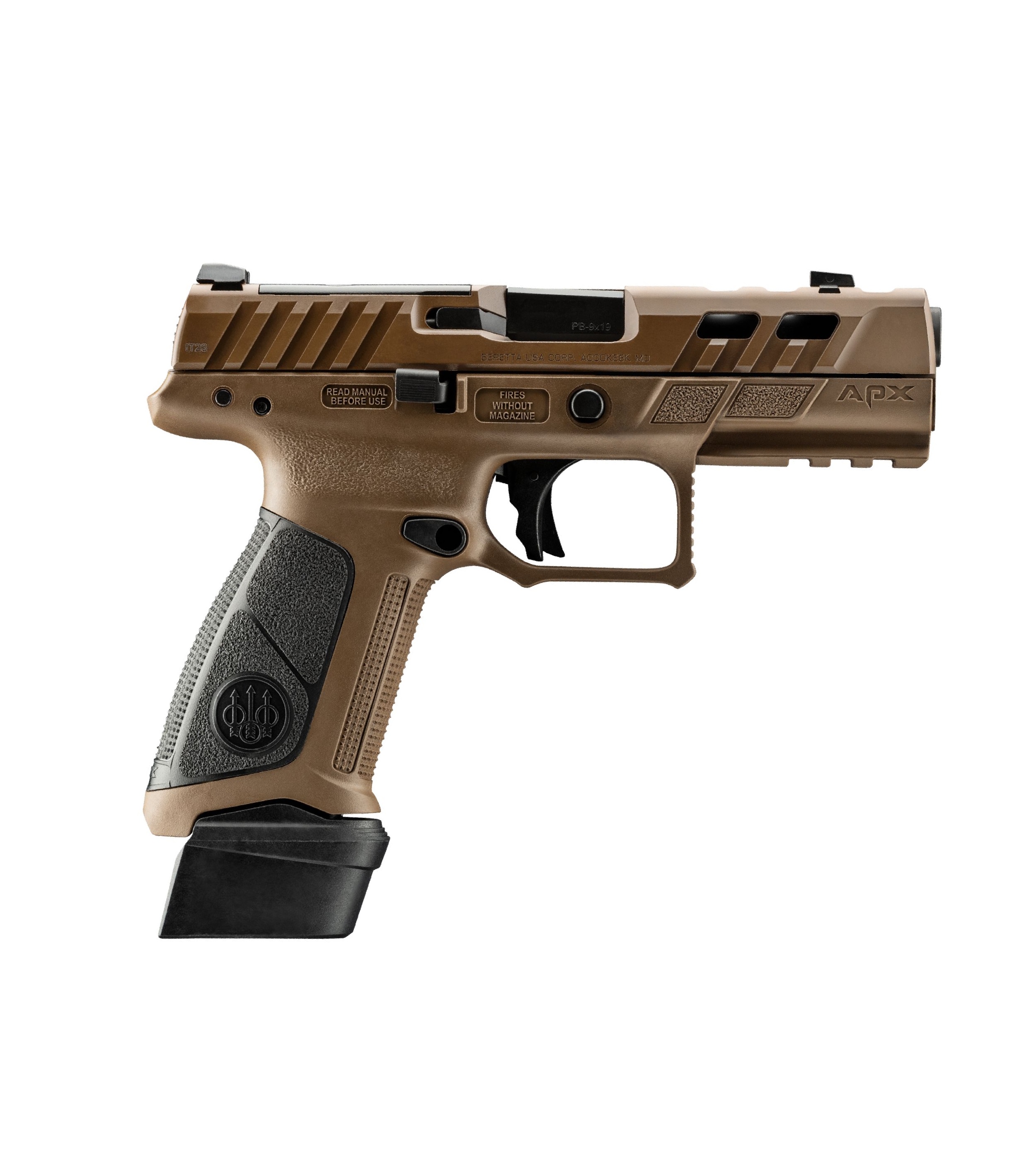 Beretta USA JAXA1F910PTFDE APX A1 Full Size Frame 9mm Luger 10+1 4.25" Ported Barrel, Flat Dark Earth Steel Optic Ready/Ported/Serrated Slide, Polymer Frame w/Picatinny Rail, Textured Grip, Ambidextro