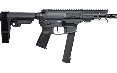 CMMG 99A290FTNG Banshee FE MkGs 9mm Luger 33+1 5" Black Nitride Threaded Barrel, M-LOK Handguard, Tungsten Cerakote Aluminum Receiver w/Picatinny Rail, Black Polymer CMMG RipBrace, CMMG Zeroed Grip