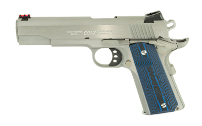 Colt Mfg O1072CCS Competition Government 9mm Luger 9+1 5" Stainless National Match Barrel, Stainless Steel Serrated Slide & Frame w/Beavertail, Checkered Blue G10 Grip, Ambidextrous
