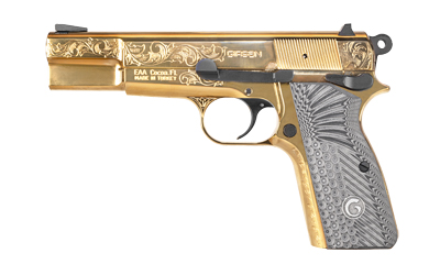 Girsan 390488 MC P35 9mm Luger 15+1 4.87" Gold Plated PVD Stainless Steel Barrel, Gold Finish Engraved Serrated Stainless Steel Slide, Gold Plated Steel Frame w/Beavertail, G10 Grip